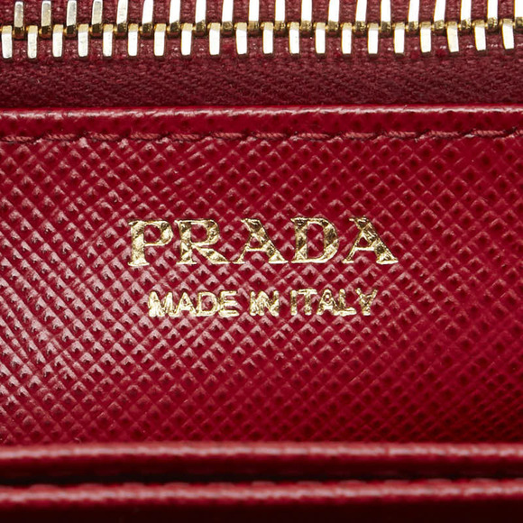 Prada Triangle Logo Plate Round Zip Long Wallet 1ML506 Red Saffiano Leather W... - Picture 8 of 11